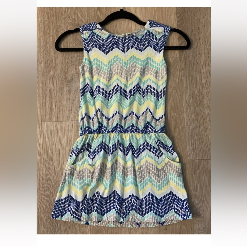 Crazy 8 Girls Size 5 Aqua & Navy Chevron Patterned Sleeveless Sundress